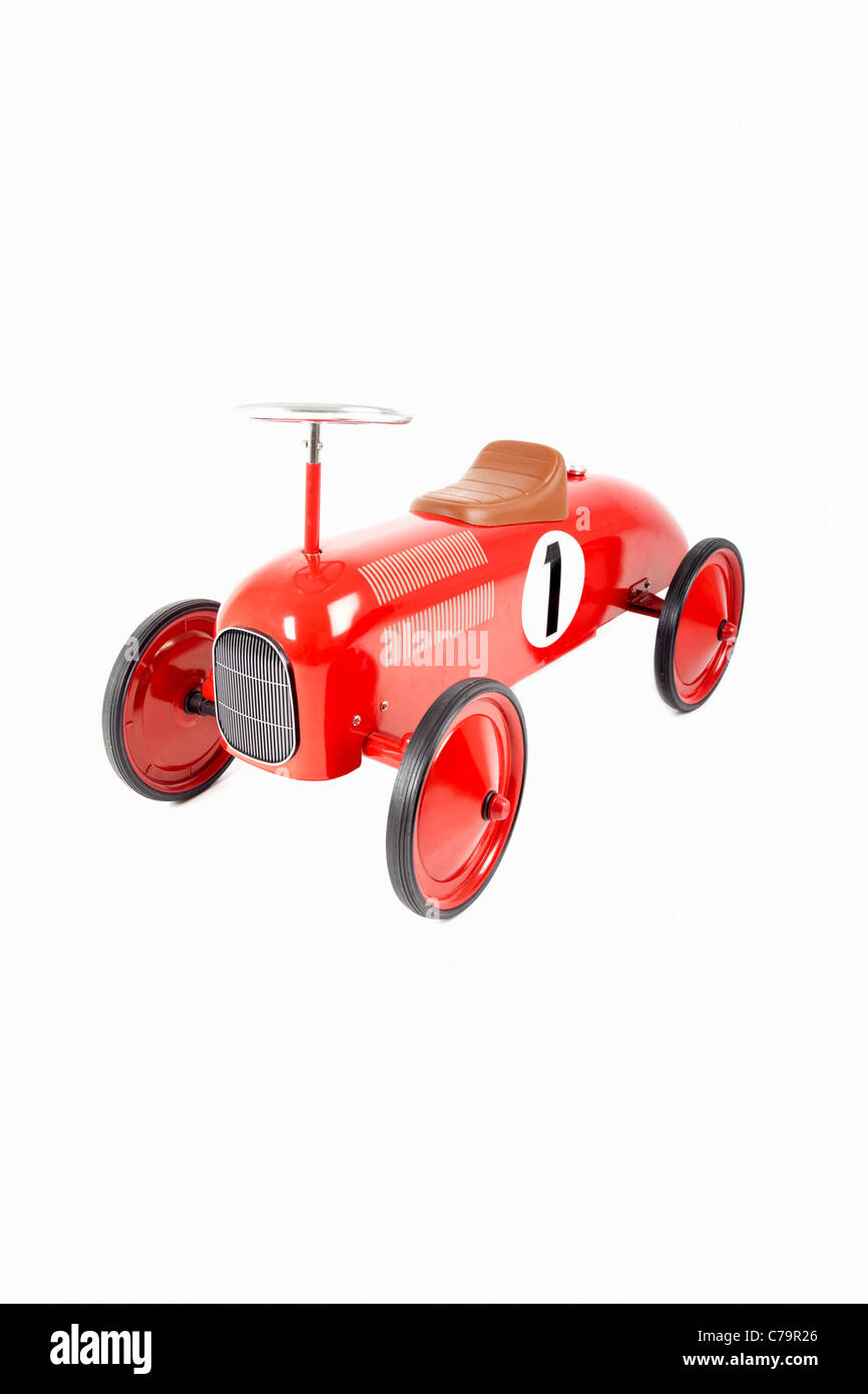 toddlers toy red racing car isolated on white background Stock Photo