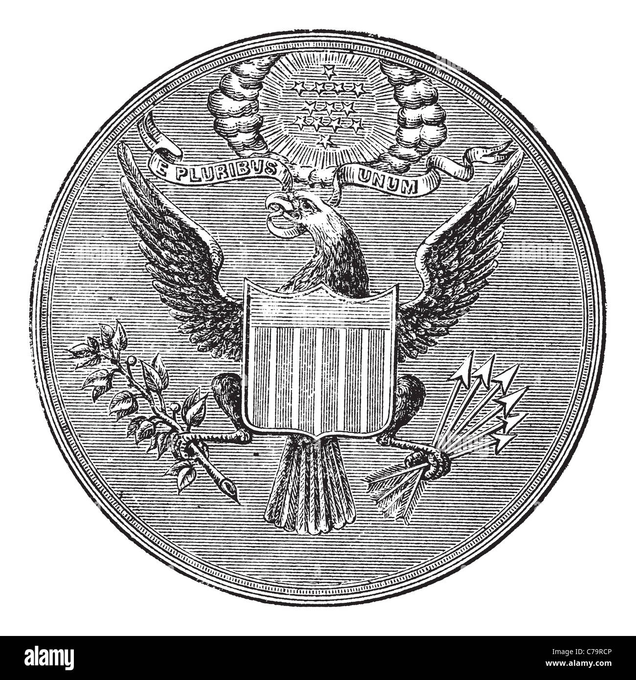 Great Seal of the United States of North America, vintage engraved illustration. Trousset encyclopedia (1886 - 1891). Stock Photo