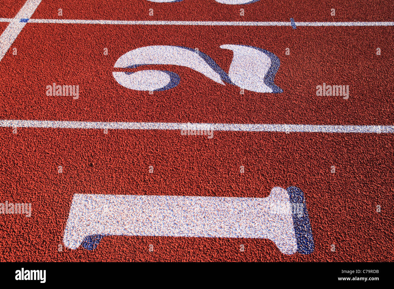 lanes one and two on a red rubber athletic track Stock Photo