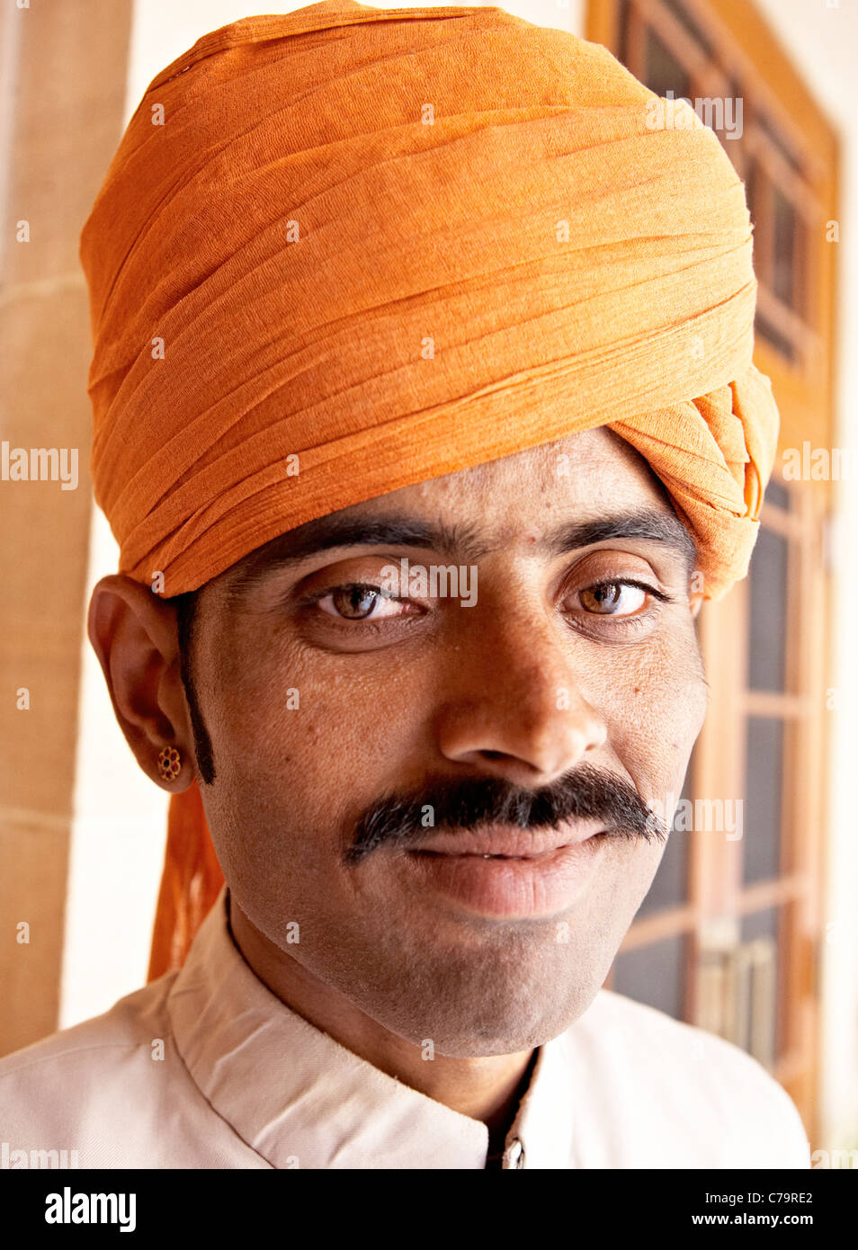 Indian Guard With Moustache And Turban Jodhpur Rajasthan India Stock