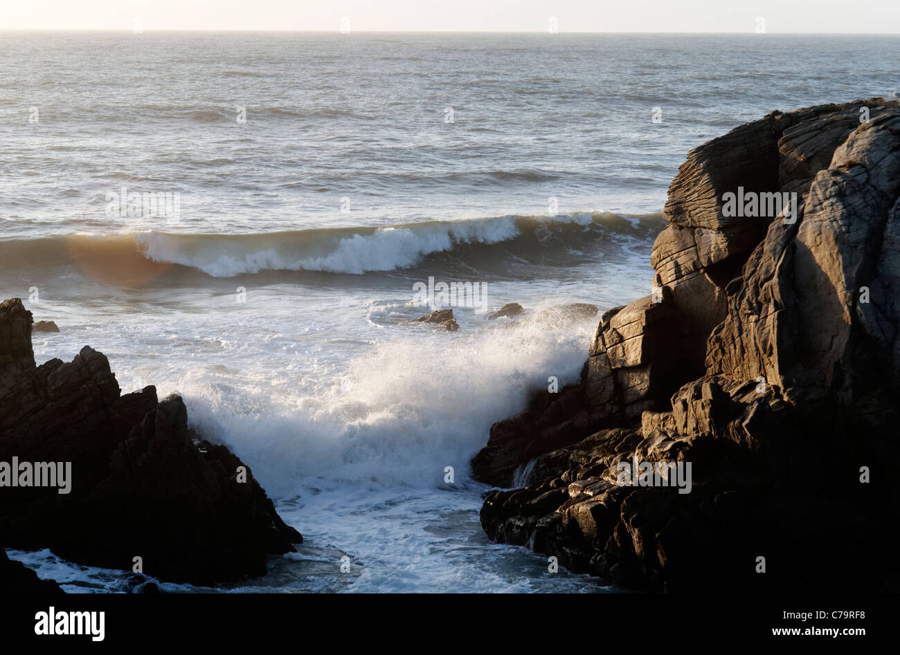 Storm on the wild coast of Quiberon peninsula (Morbihan, Brittany ...
