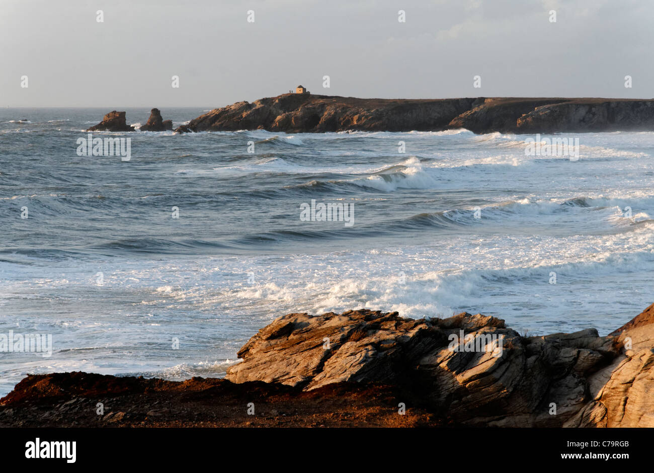 Storm on the wild coast of Quiberon peninsula (Morbihan, Brittany ...