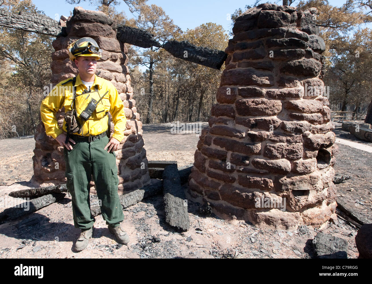 Bastrop State Park Superintendent, looks over areas damaged by massive wildfires that swept the area in early September, 2011 Stock Photo