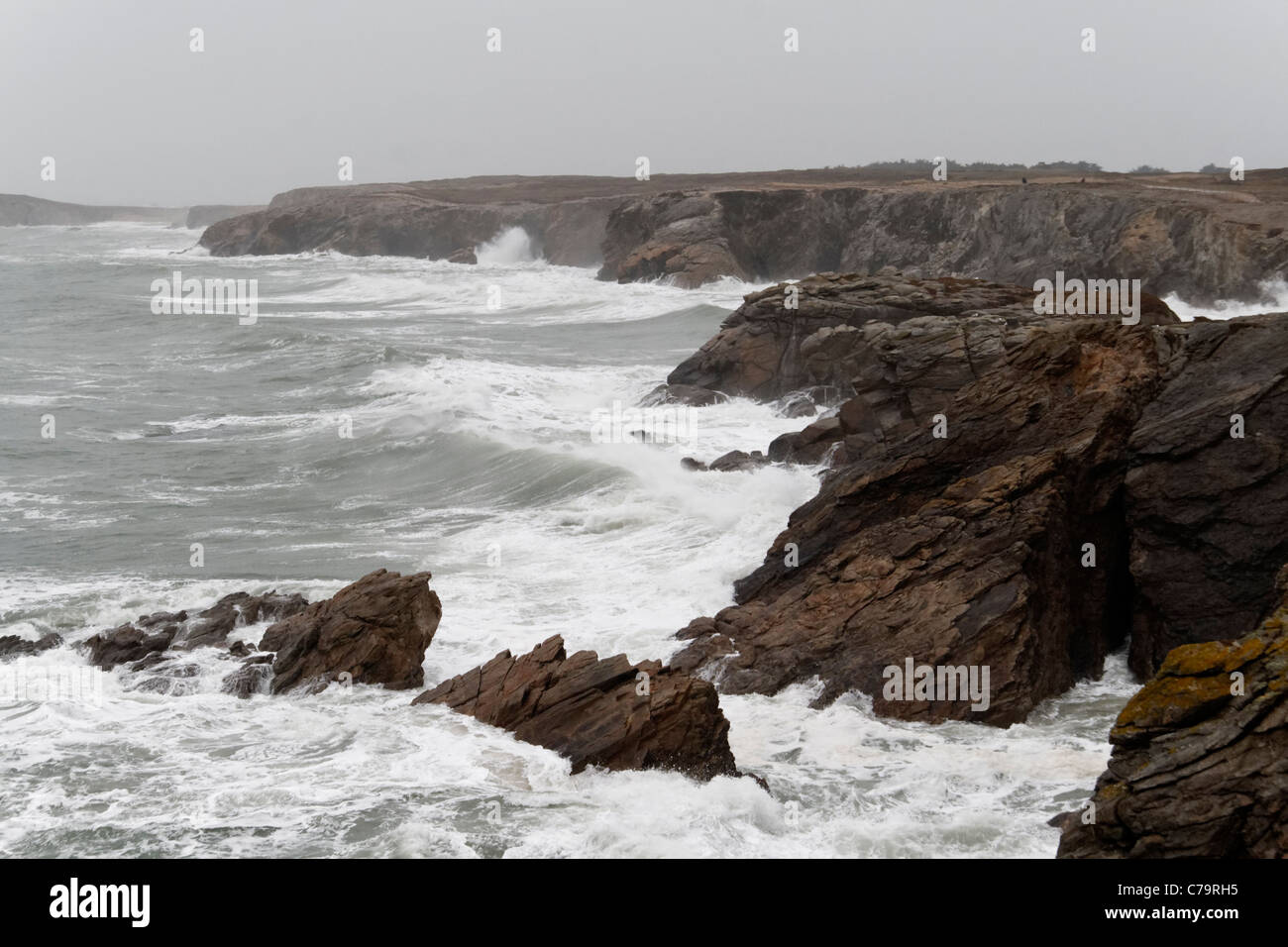 Storm on the wild coast of Quiberon peninsula (Morbihan, Brittany ...