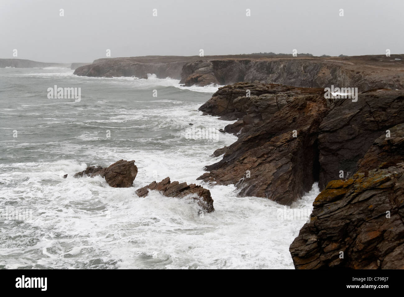 Storm on the wild coast of Quiberon peninsula (Morbihan, Brittany ...