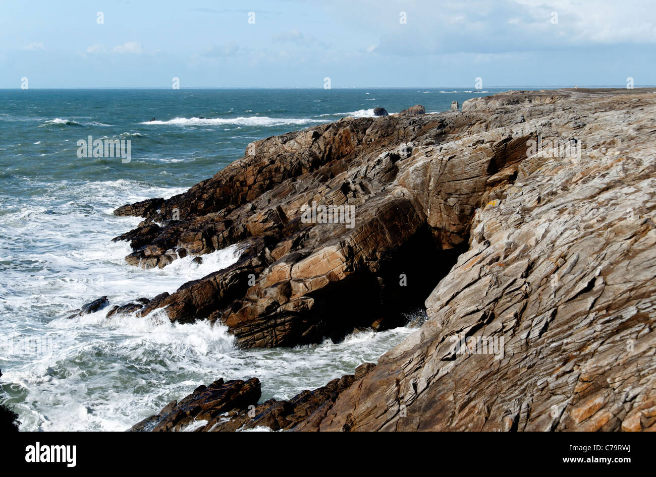 Storm on the wild coast of Quiberon peninsula (Morbihan, Brittany ...
