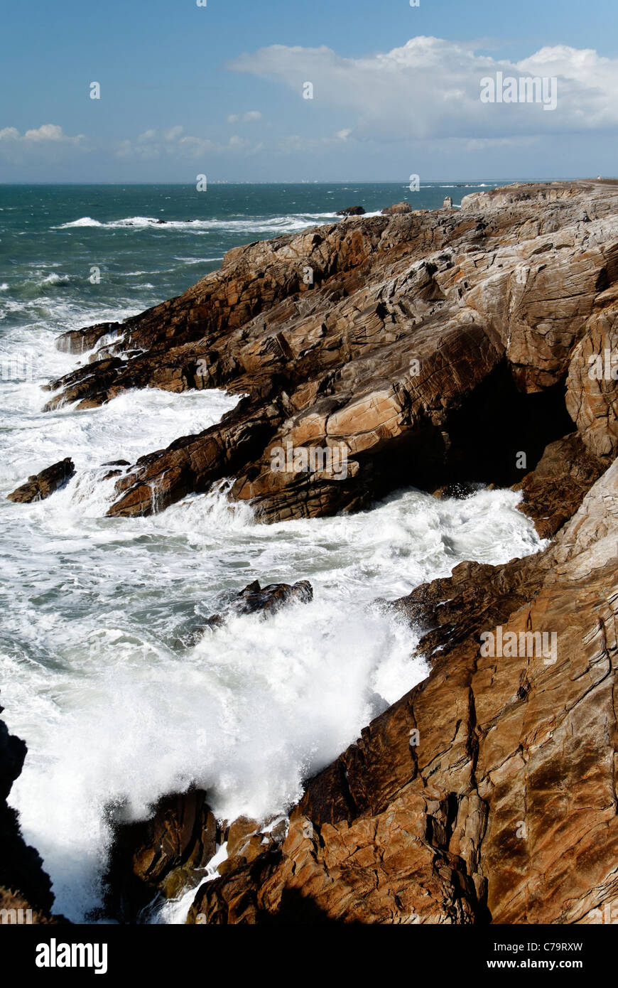 Storm on the wild coast of Quiberon peninsula (Morbihan, Brittany ...