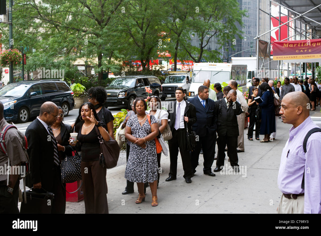 Job seekers line up for a job fair in midtown in New York on Thursday, September 15, 2011. ( © Frances M. Roberts) Stock Photo