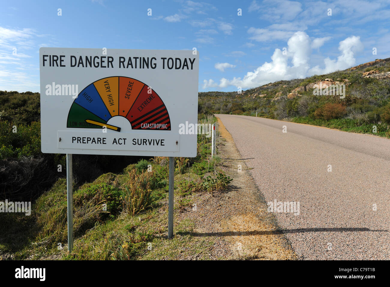 Fire Danger Rating sign, Cape Le Grand National Park, near Esperance, Western Australia, Australia Stock Photo