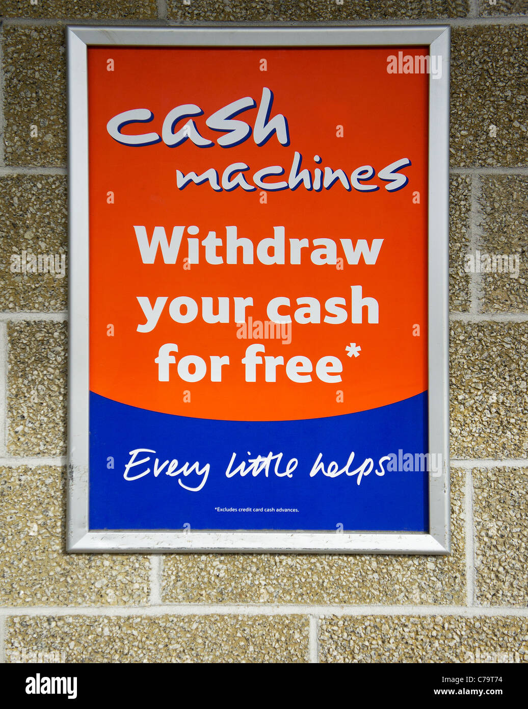 A ' withdraw cash free ' sign , uk Stock Photo