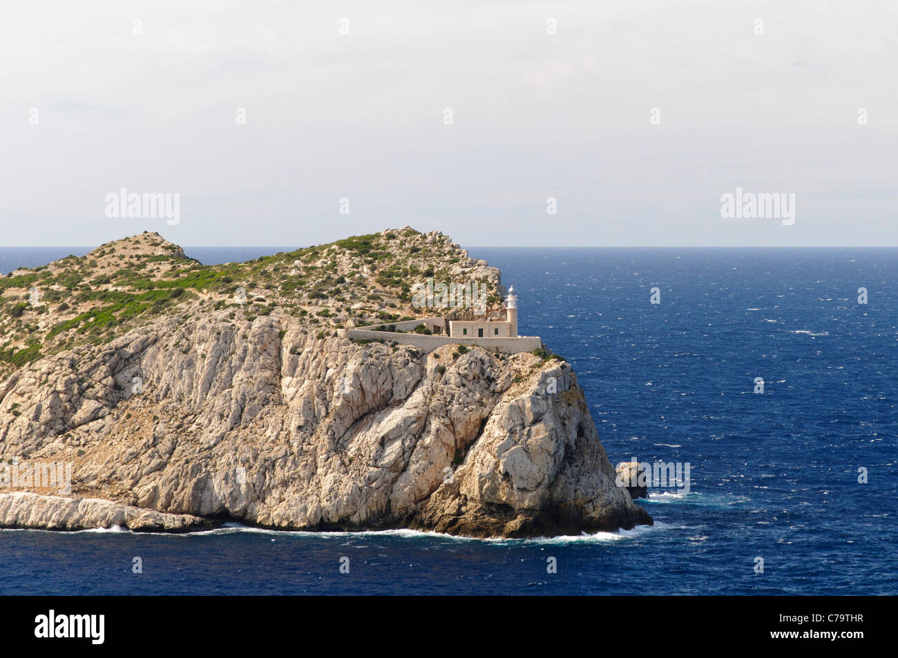 Lighthouse on Sa Dragonera, uninhabited rocky island off Majorca, Balearic Islands, Spain, Europe Stock Photo