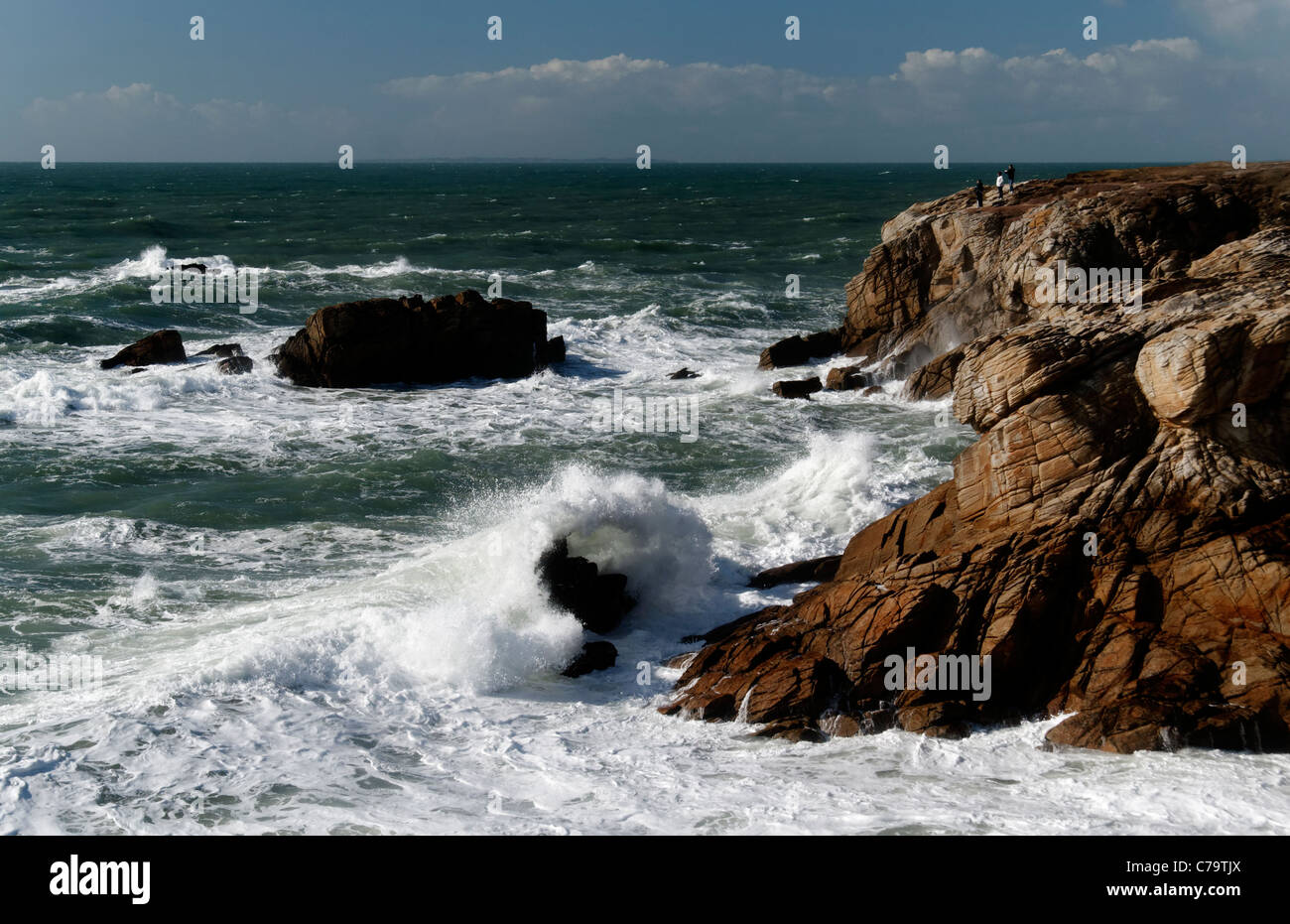 Storm on the wild coast of Quiberon peninsula (Morbihan, Brittany ...