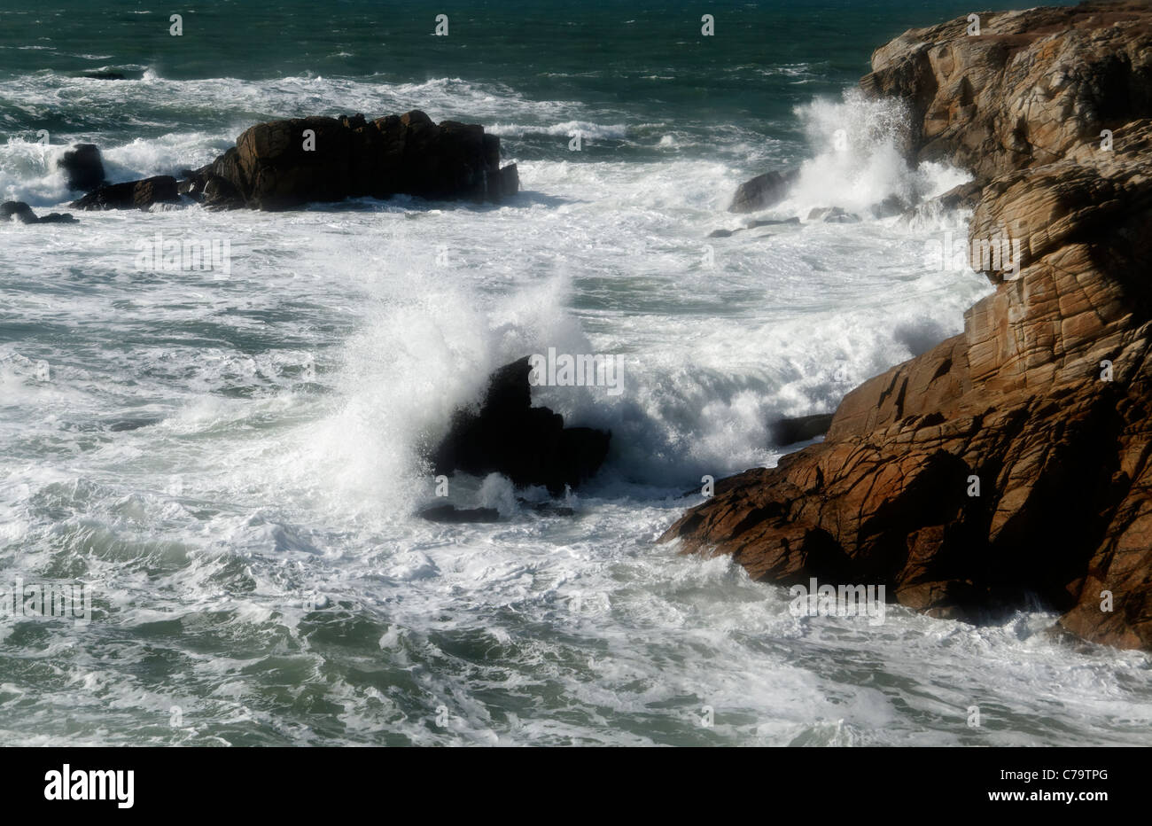 Storm on the wild coast of Quiberon peninsula (Morbihan, Brittany ...