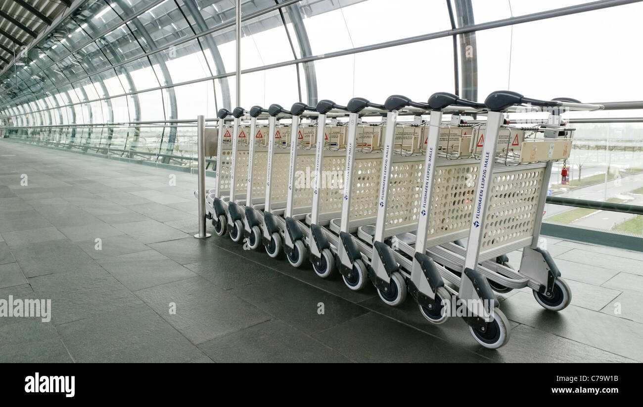 Luggage carts, Leipzig-Halle Airport, Leipzig, Saxony, Germany, Europe Stock Photo