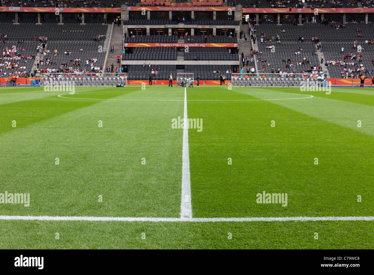 Football pitch at Olympic Stadium in Berlin, Germany ahead of the opening match of the 2011 Women's World Cup between Germany an Stock Photo