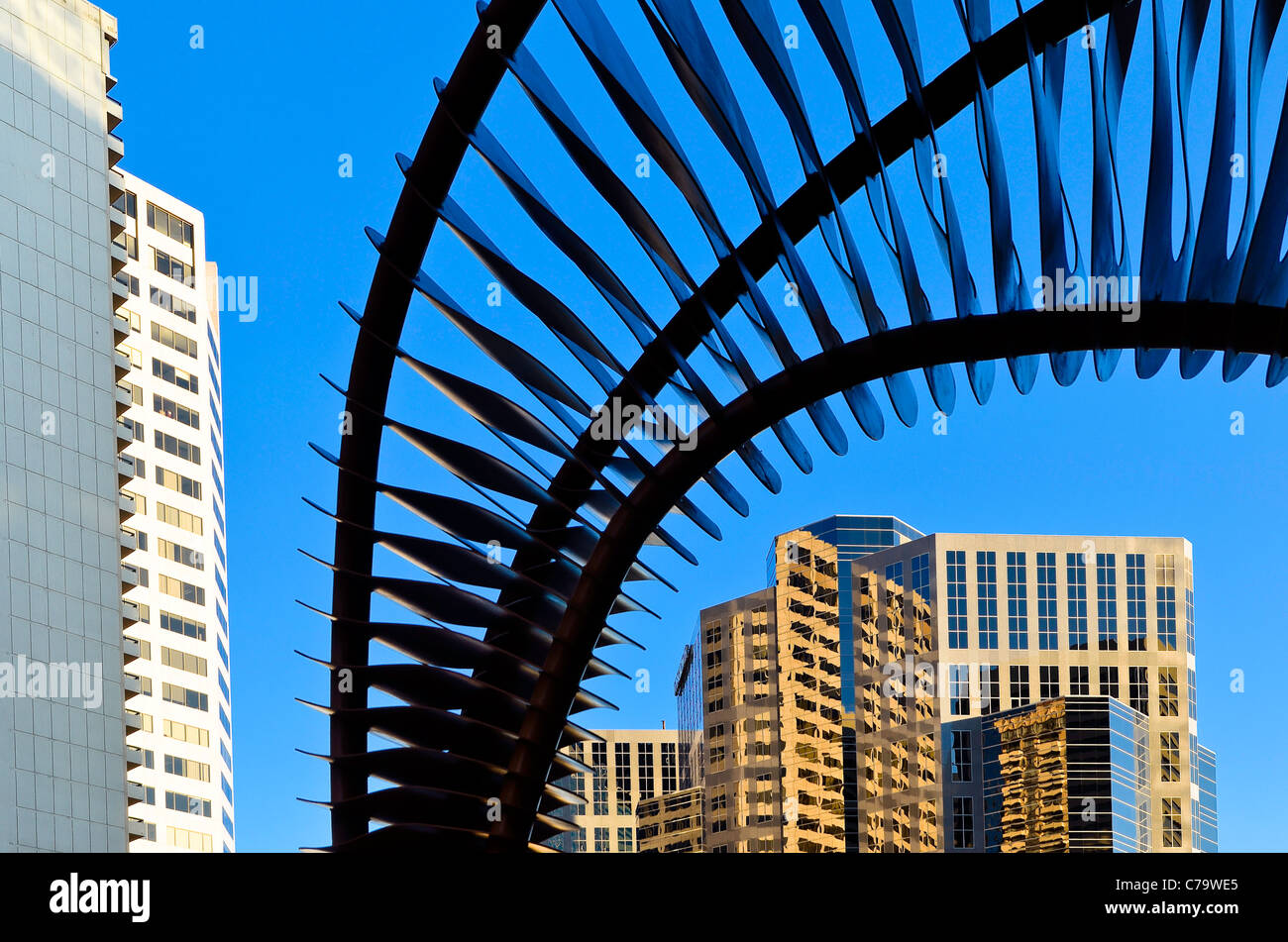 Sculpture titled 'Weaving Fence' downtown Calgary, Alberta, Canada Stock Photo