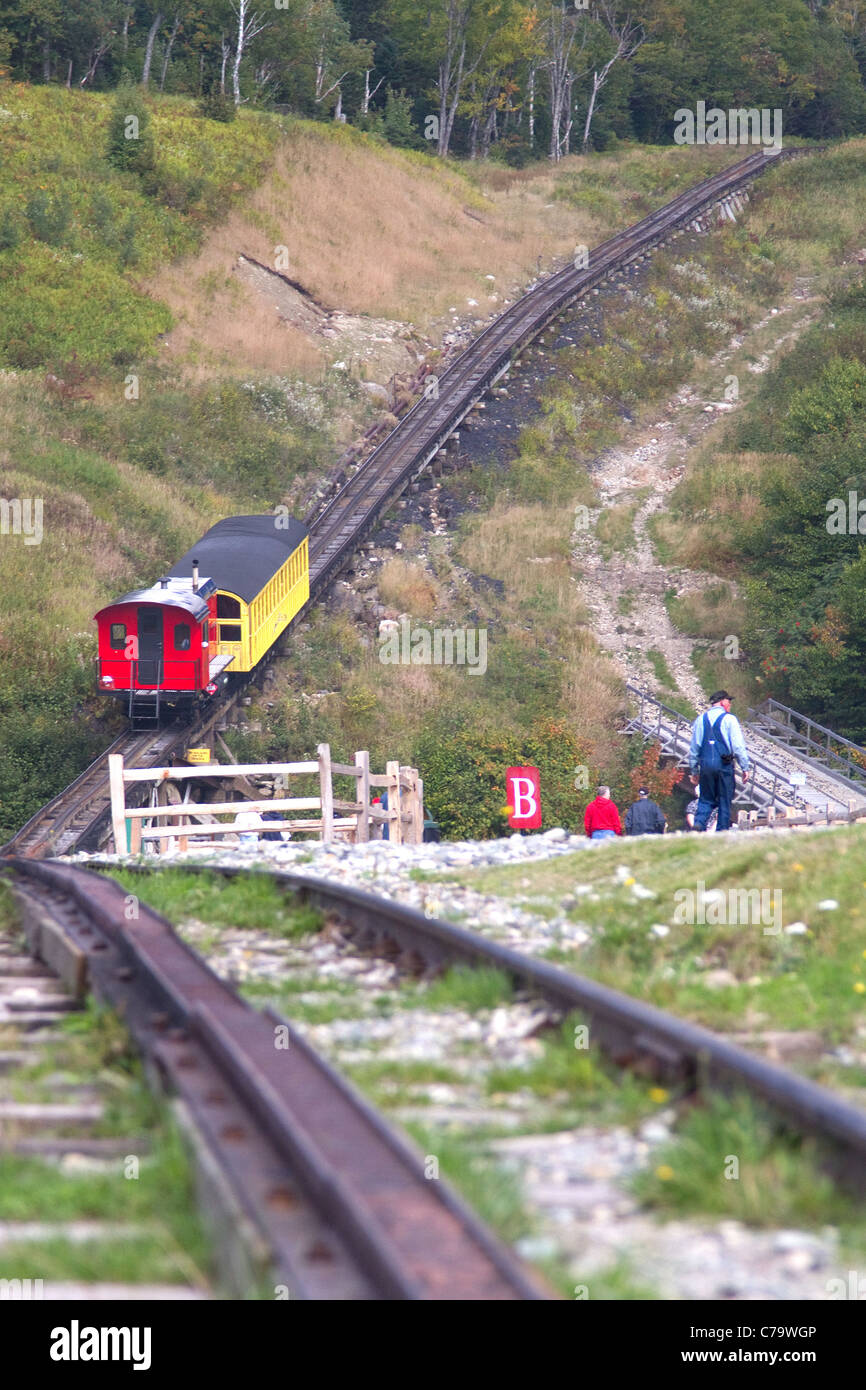 Mount Washington cog railway that takes tourists up to the summit of Mount Washington in the White Mountains, New Hampshire, New England. Stock Photo