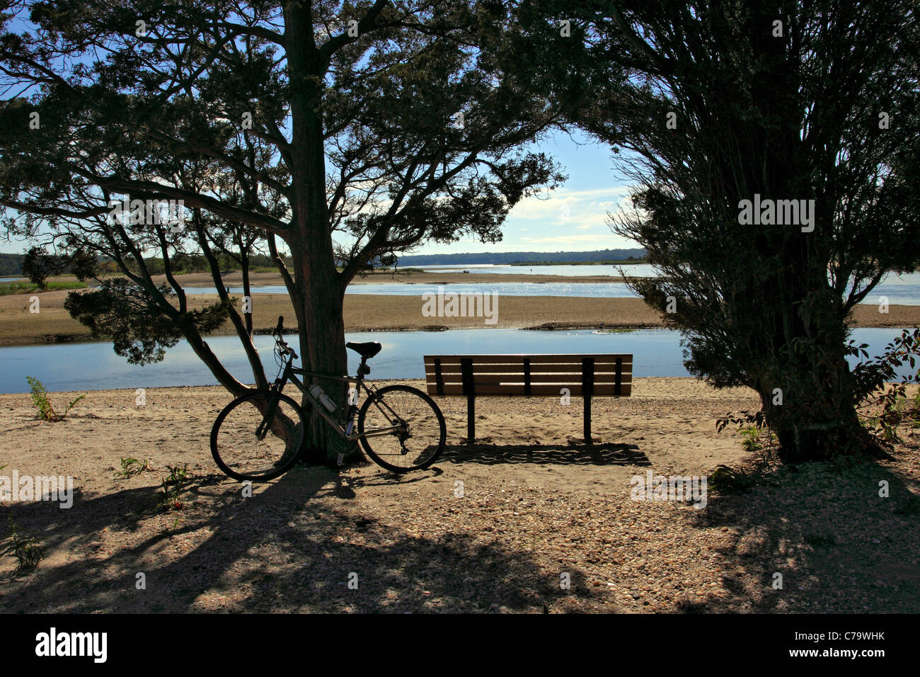 Bicycle Bench Overlooking Stony Brook Stock Photos Bicycle Bench