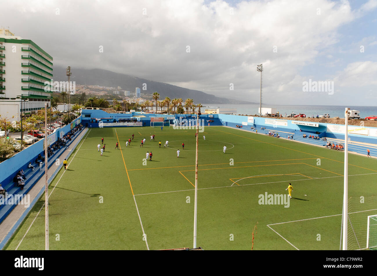 Football stadium, Puerto de la Cruz, Tenerife, Canary Islands, Spain, Europe Stock Photo