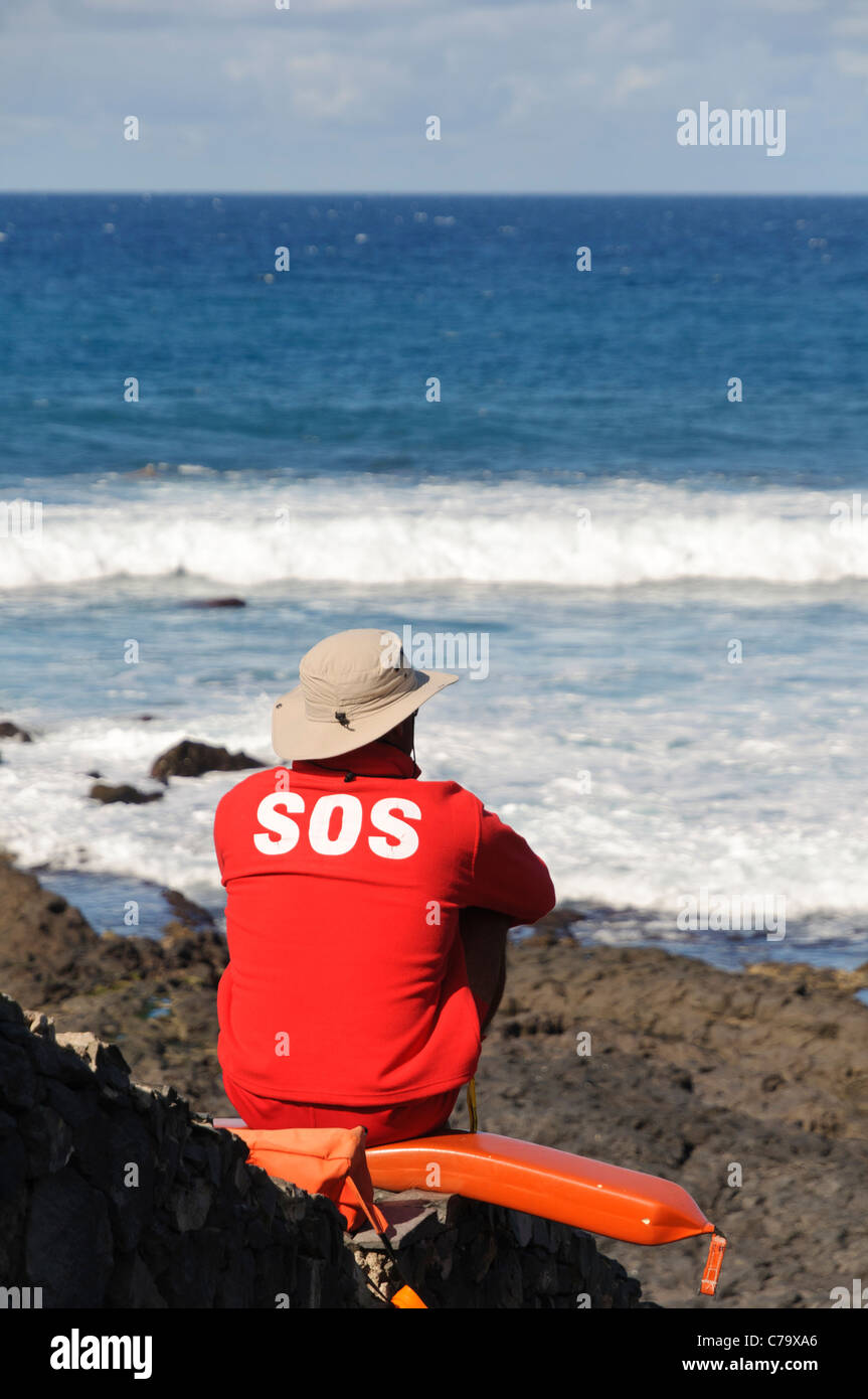 Lifeguard at the Playa Jardin beach, Puerto de la Cruz, Tenerife, Canary Islands, Spain, Europe Stock Photo