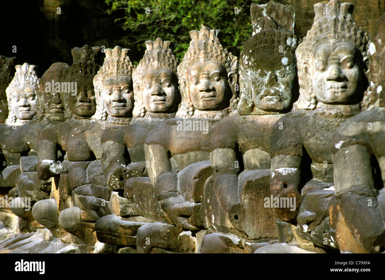 Balustrades approaching the city wall of Angkor Thom, Angkor Wat, Cambodia Stock Photo