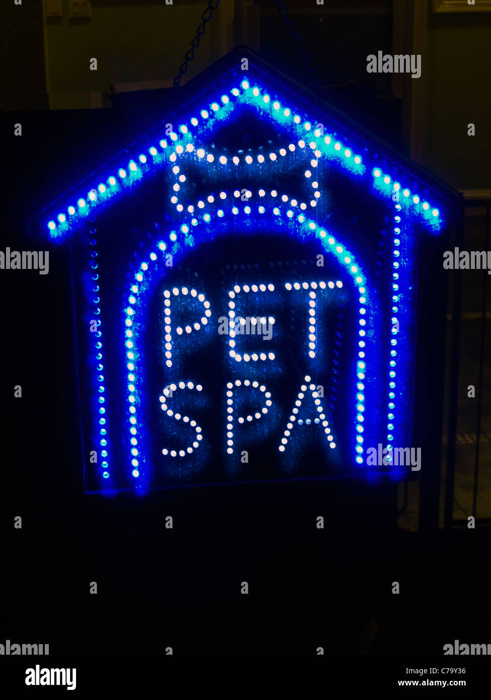 neon pet spa dog house Stock Photo