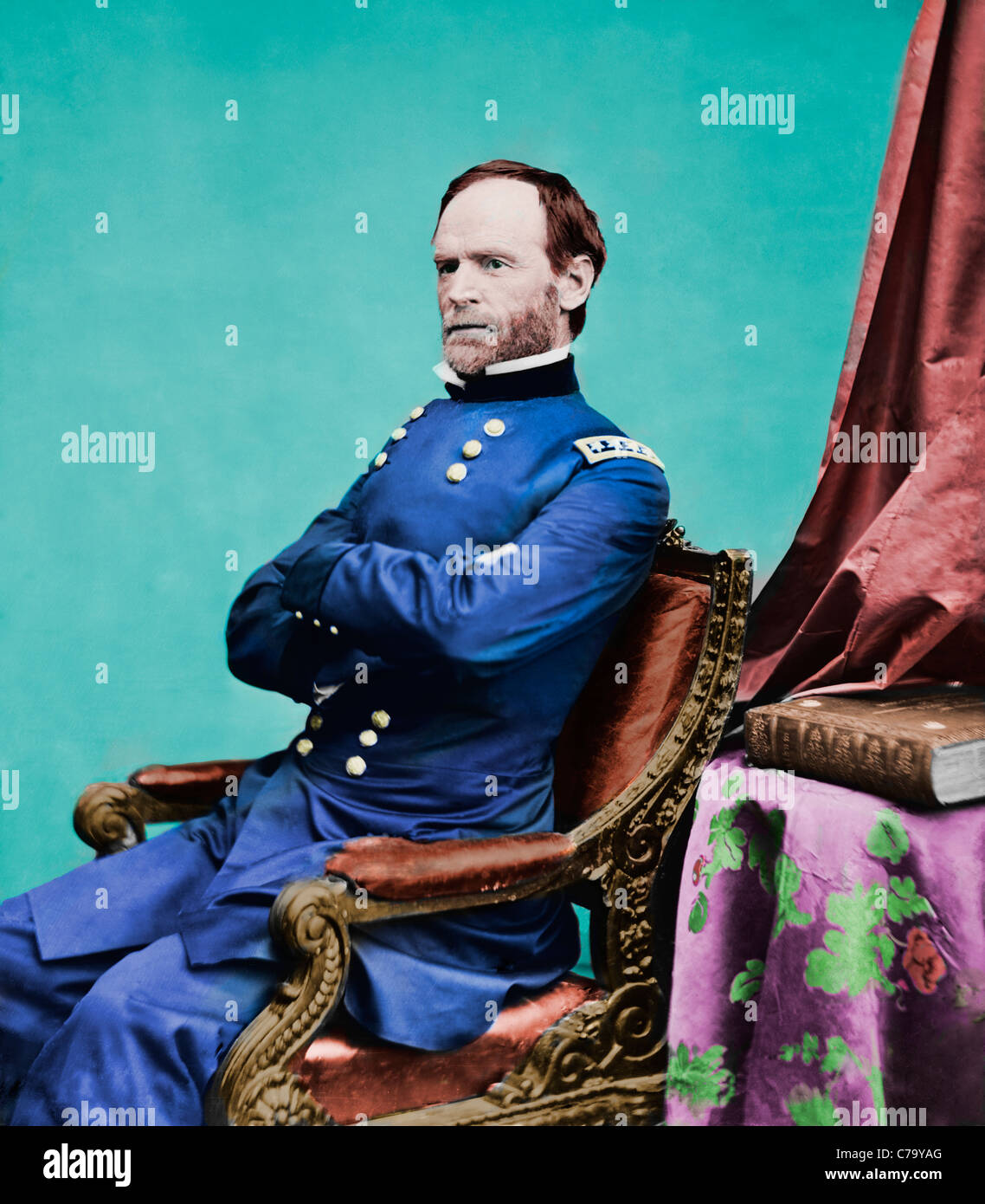 Colorized photo of General William T Sherman, Union General in USA Civil War Stock Photo