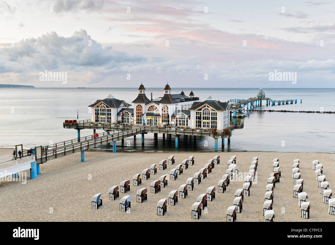 Historic pier with restaurant, Baltic resort Sellin, Baltic sea, Ruegen