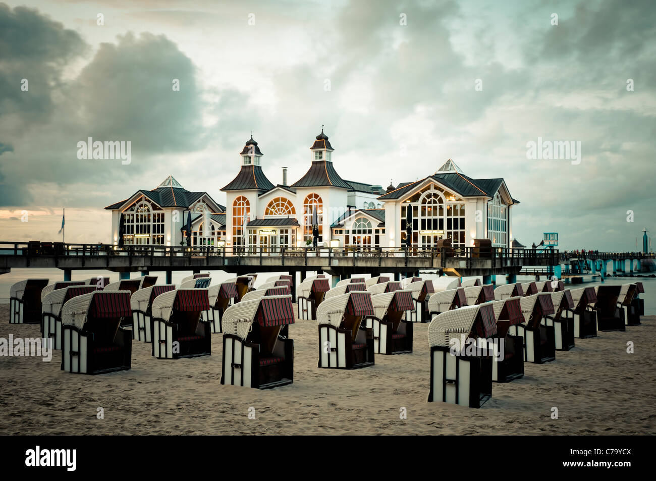 Historic pier with restaurant, Baltic resort Sellin, Baltic sea, Ruegen