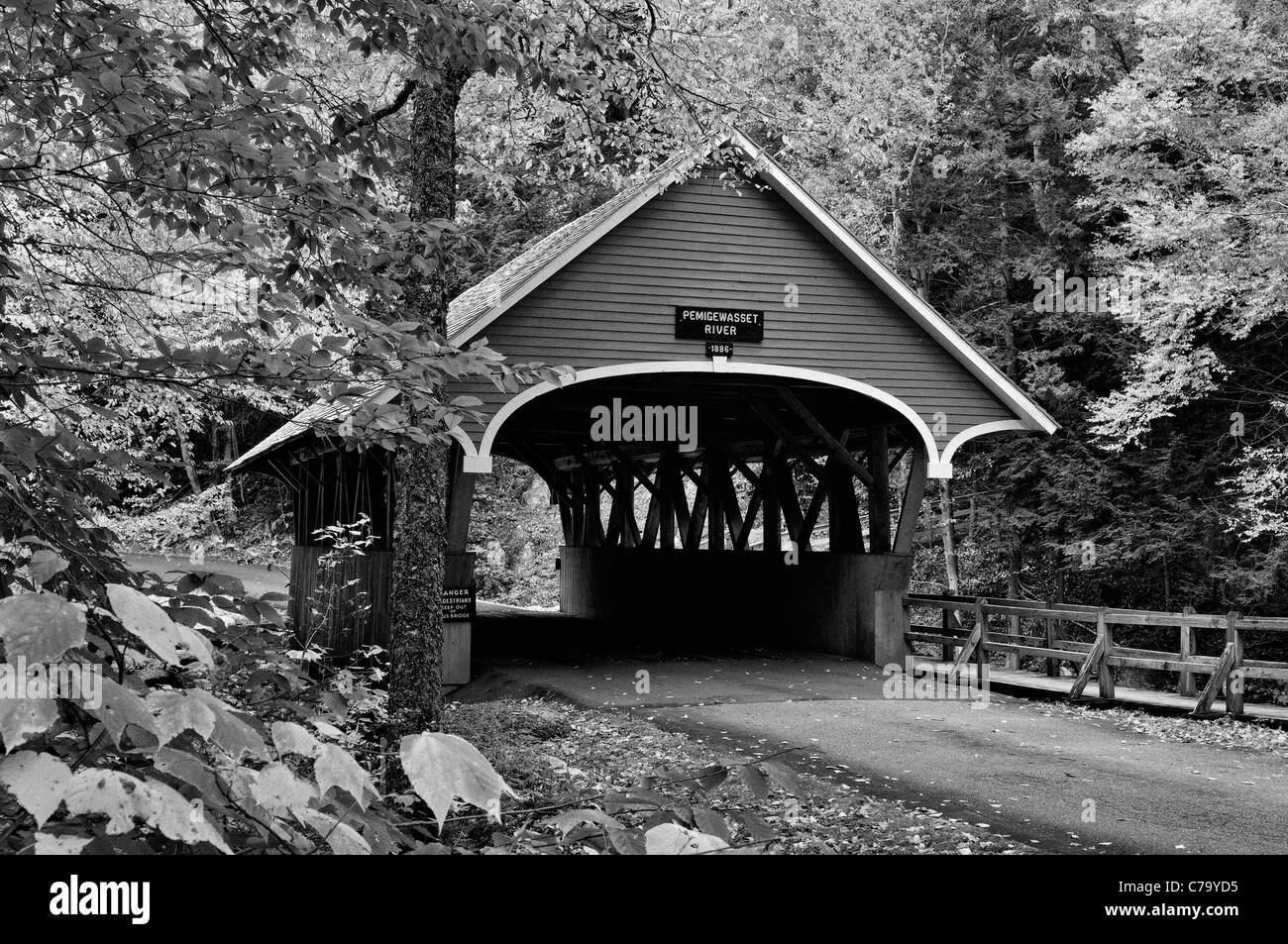 Flume Gorge Covered Bridge in Franconia Notch State Park in Grafton County, New Hampshire Stock Photo
