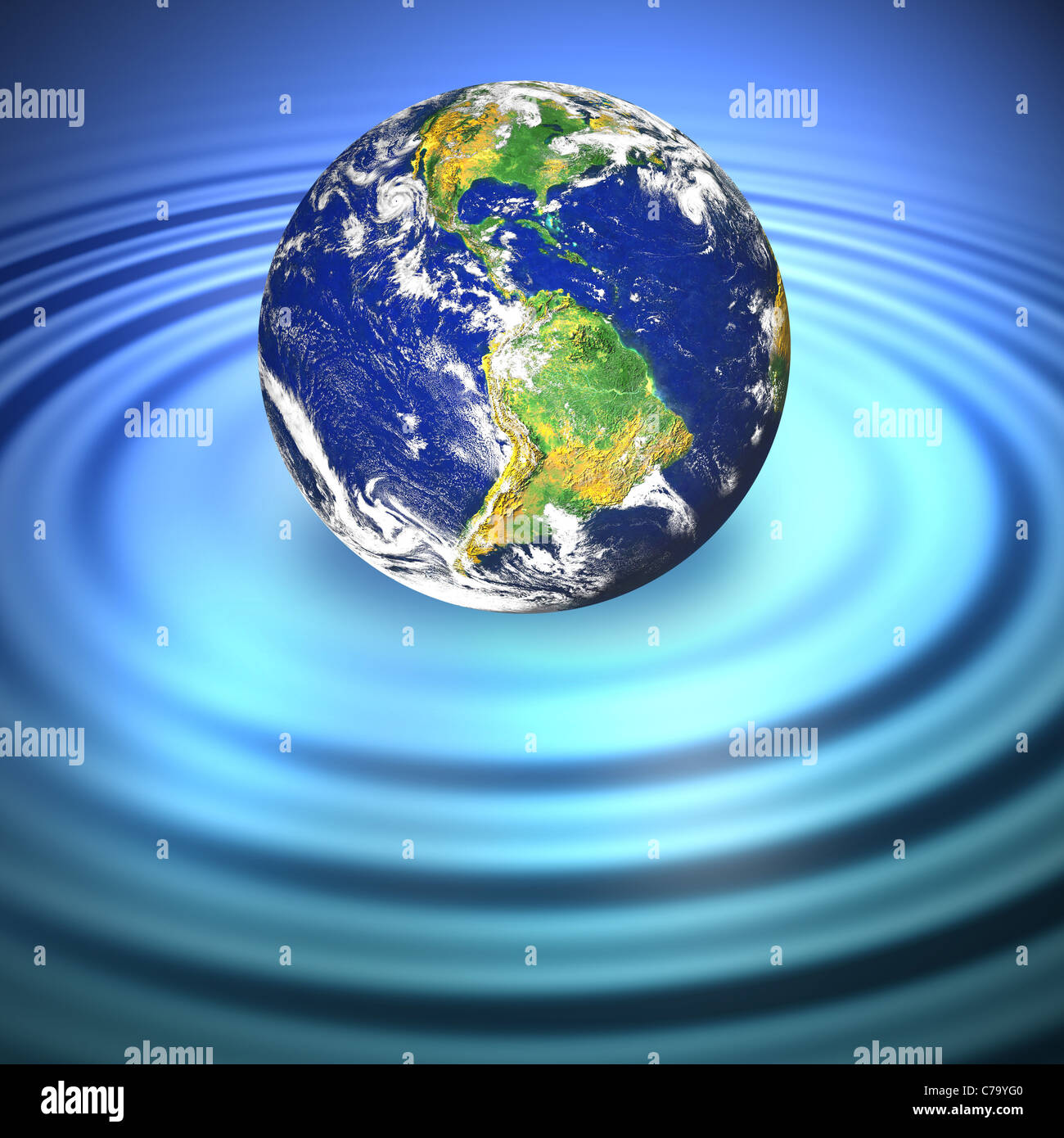 Our planet Earth floating in blue water with ripples. Great to ...