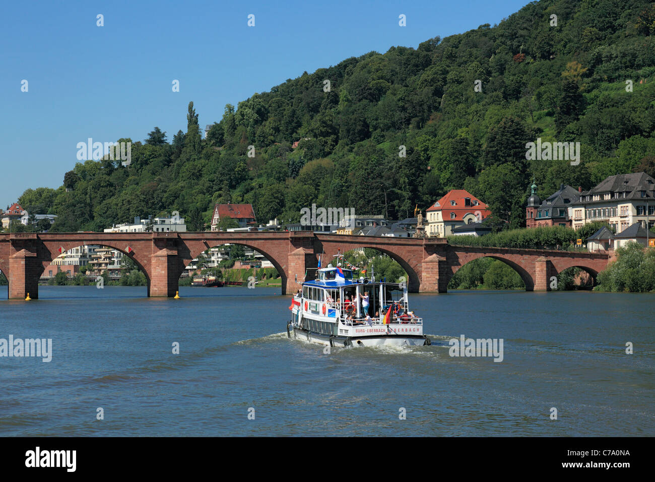 Alte Steinbruecke und Michelsberg in Heidelberg, Neckar, Baden-Wuerttemberg Stock Photo