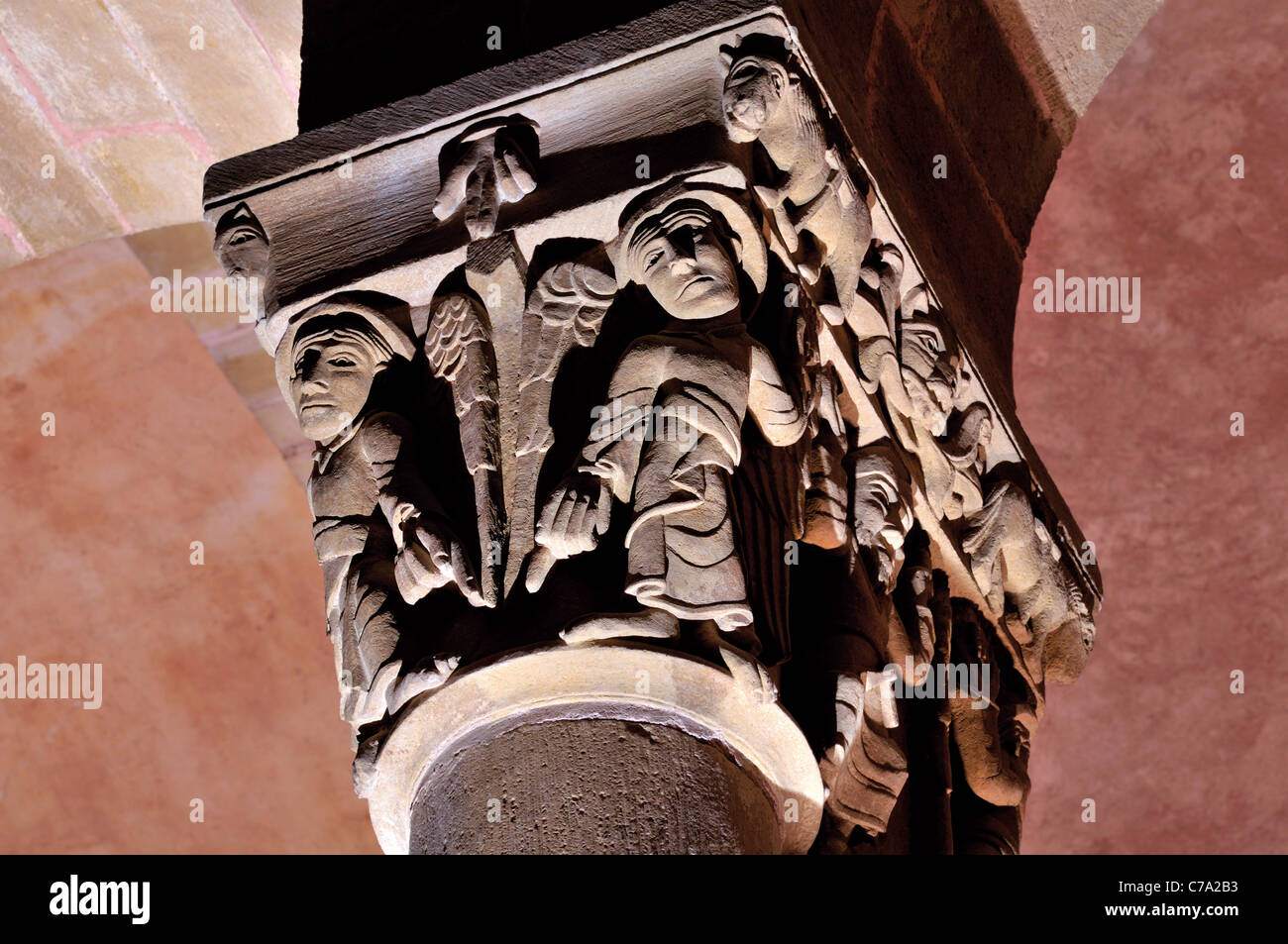 France, St. James Way Romanesque capital in the Abbey church St. Foy