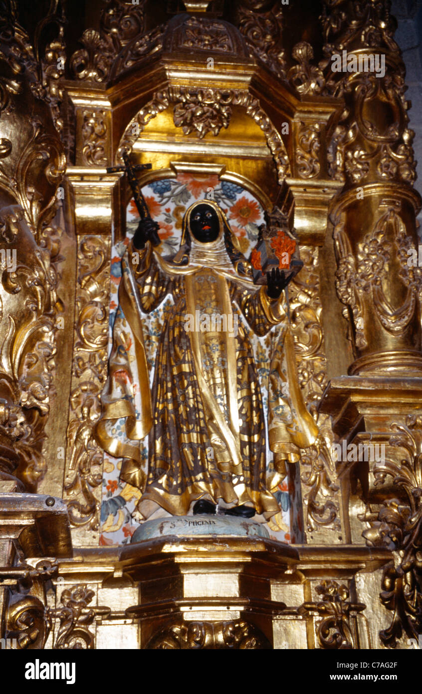 Tui Galicia Spain Cathedral De Santa Maria Statue Of Saint Iphigenia Virgin From Ethiopia Was King Egippus Daughter Stock Photo