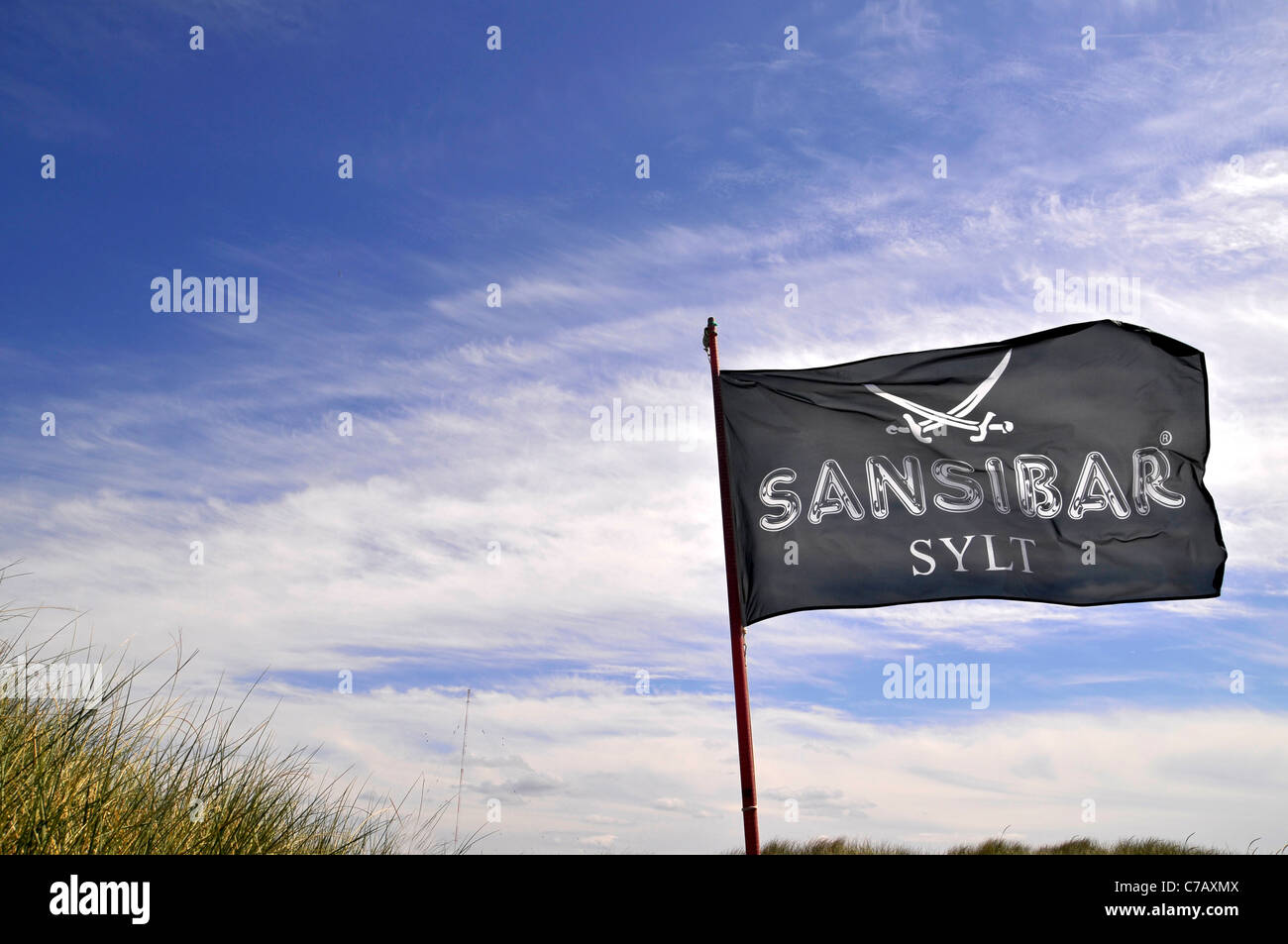 Flag, Sansibar, Rantum, North Frisian Islands, Schleswig Holstein, Germany, Europe Stock Photo