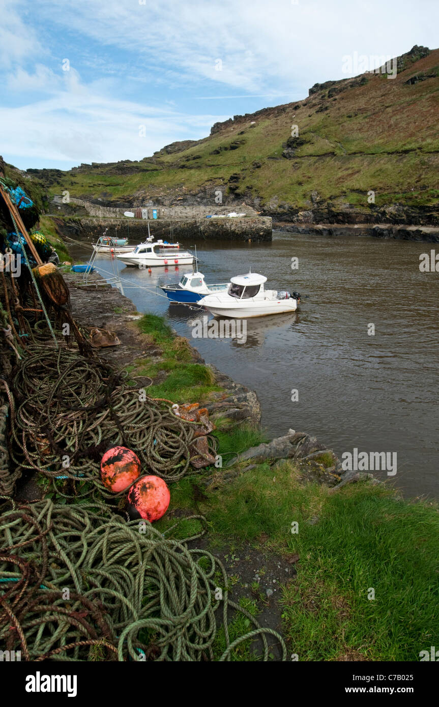 A view of Boscastle harbour at high tide. Stock Photo