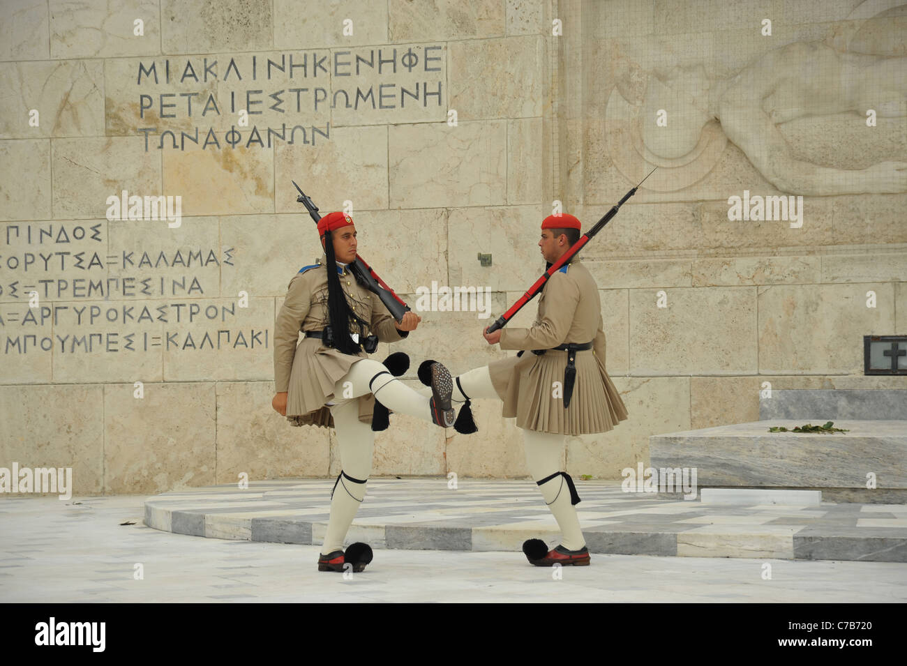 Greek guard outside the Greek parliament Athens Stock Photo