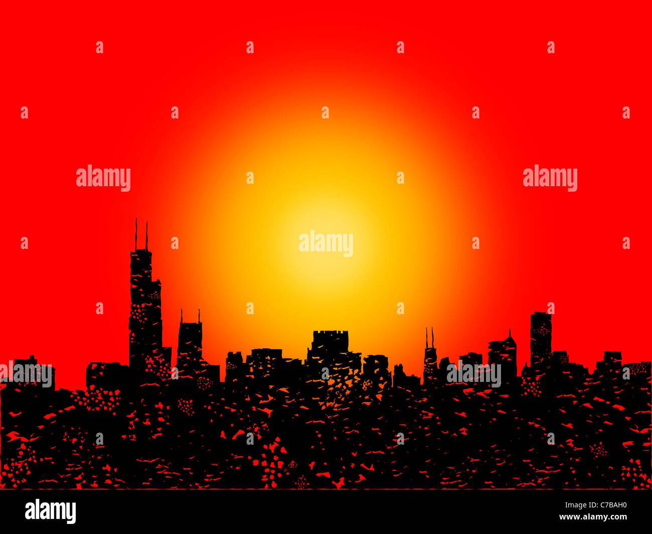 Chicago city skyline illustration hi-res stock photography and images ...