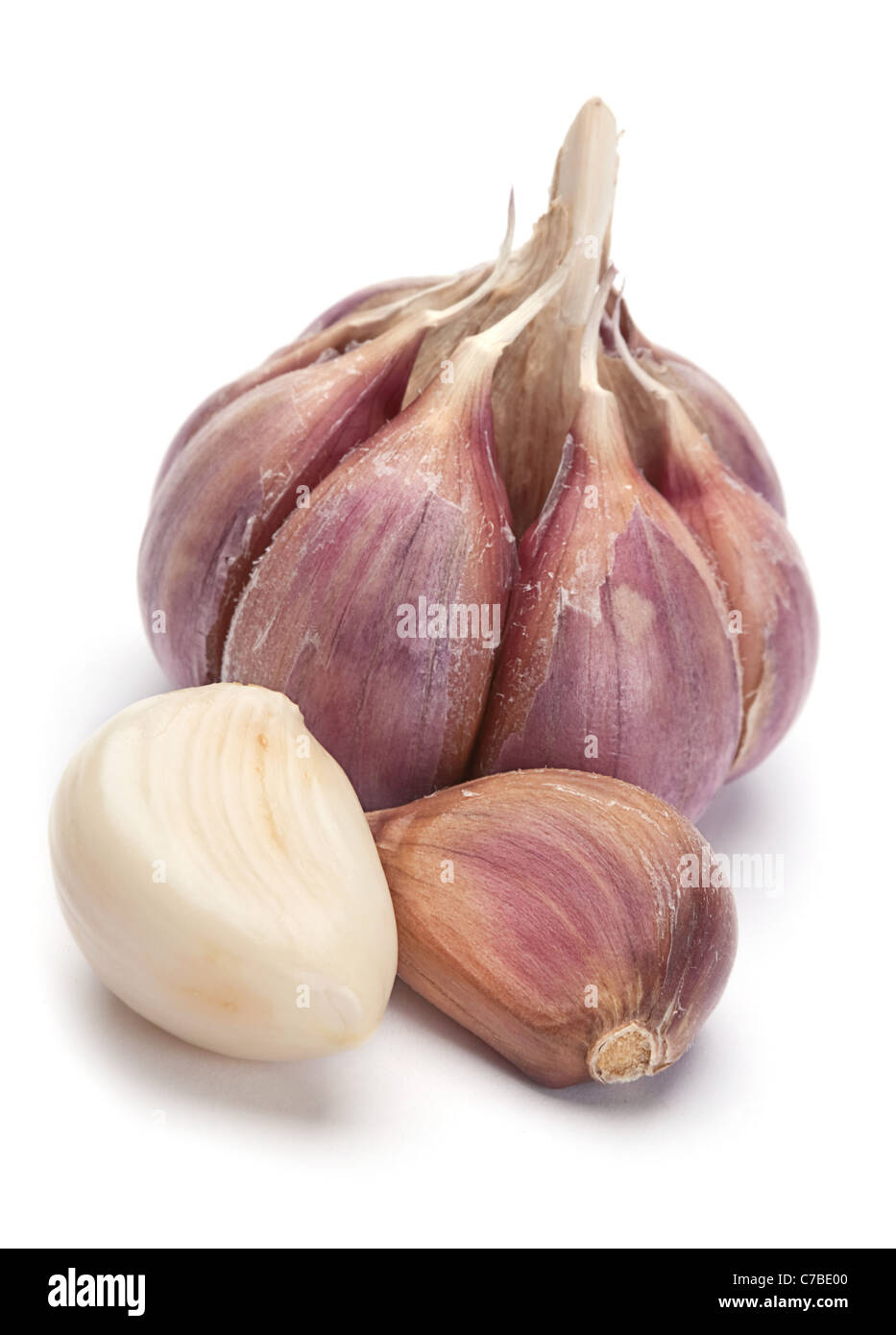 Garlic vegetable closeup isolated on white background Stock Photo