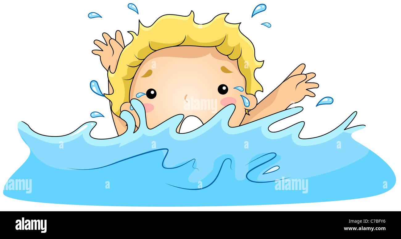 Illustration of a Drowning Kid Stock Photo - Alamy