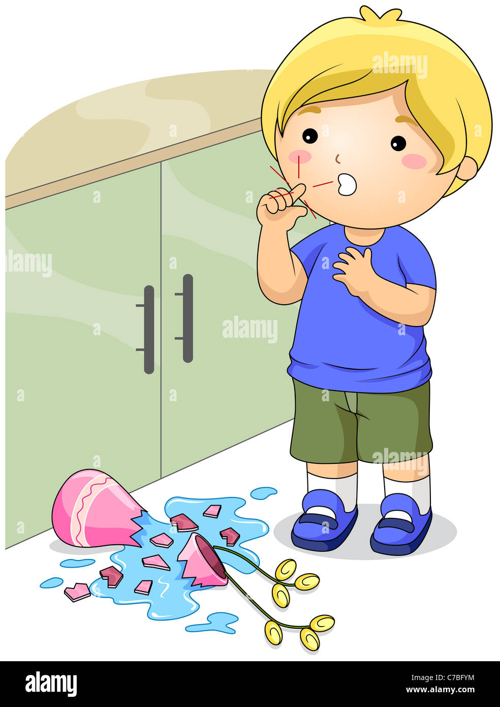 Illustration of a Boy Who Got His Finger Cut Stock Photo