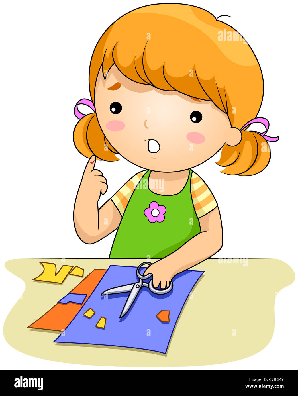 Illustration of a Girl Who Cut Her Finger with a Pair of Scissors Stock  Photo - Alamy
