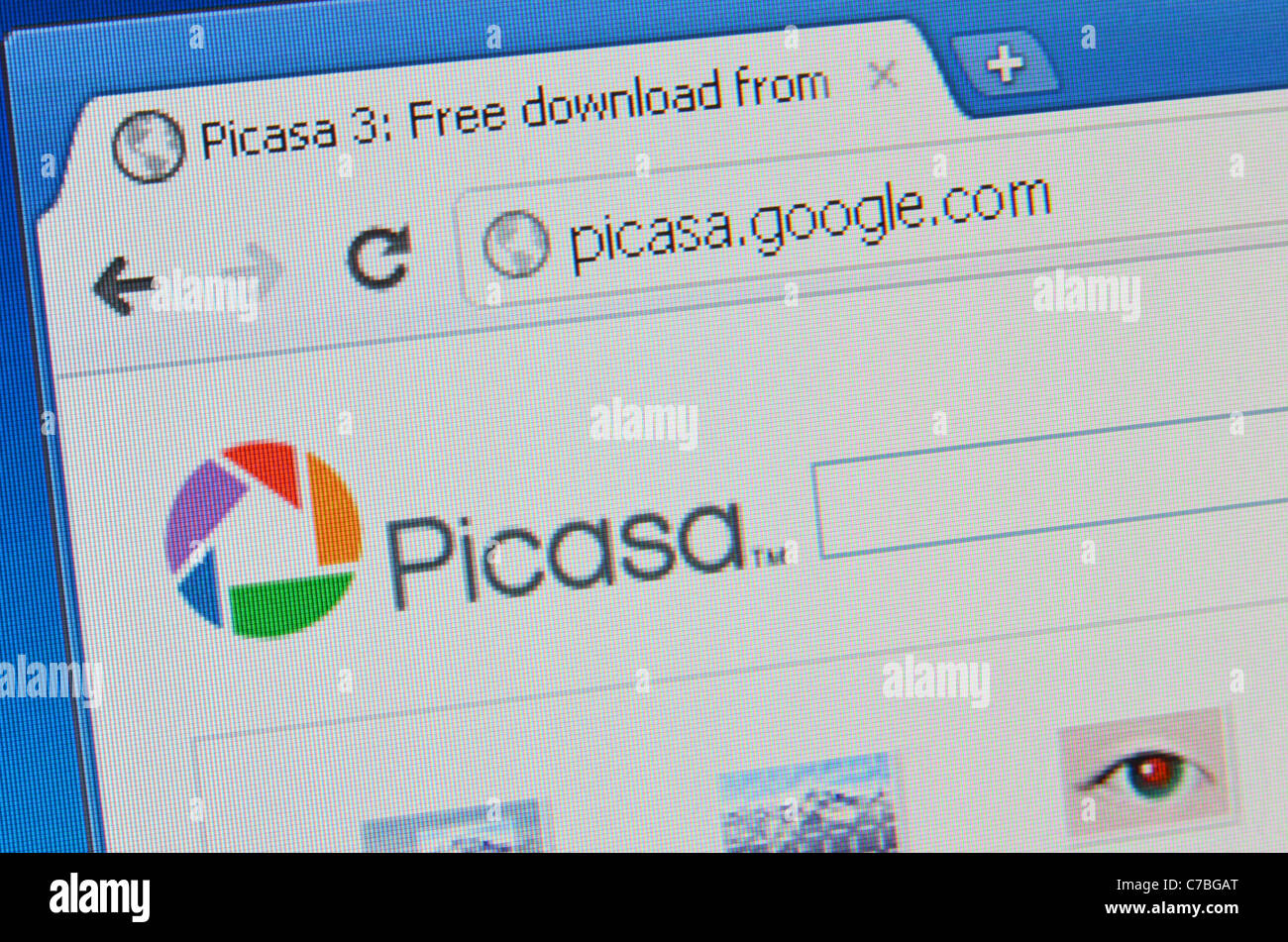 Picassa homepage screenshot of photo sharing website logo Stock Photo