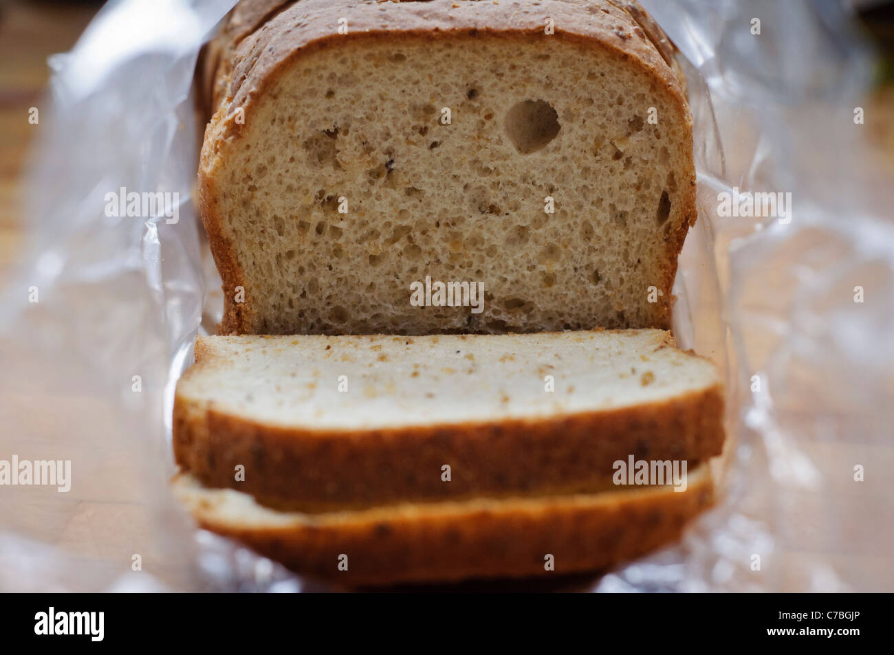 Bought gluten free bread pre-sliced in polythene bag Stock Photo