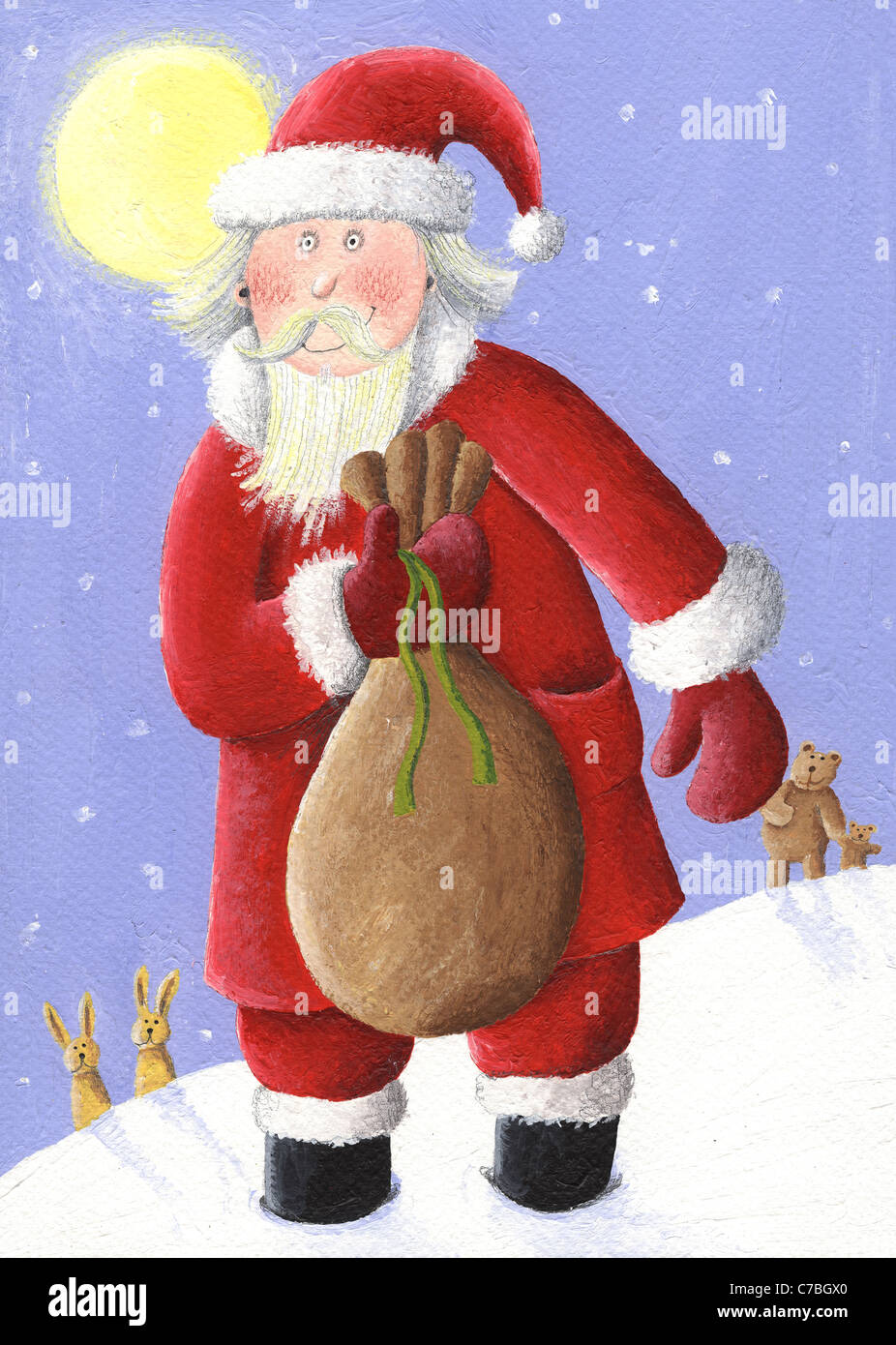 Illustration of Santa with sack Stock Photo