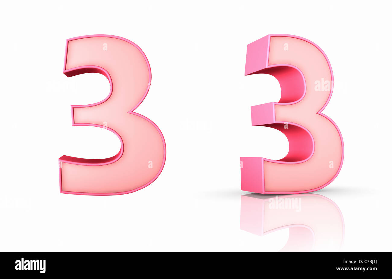 3d pink number three, isolated on white background, 3 Stock Photo - Alamy