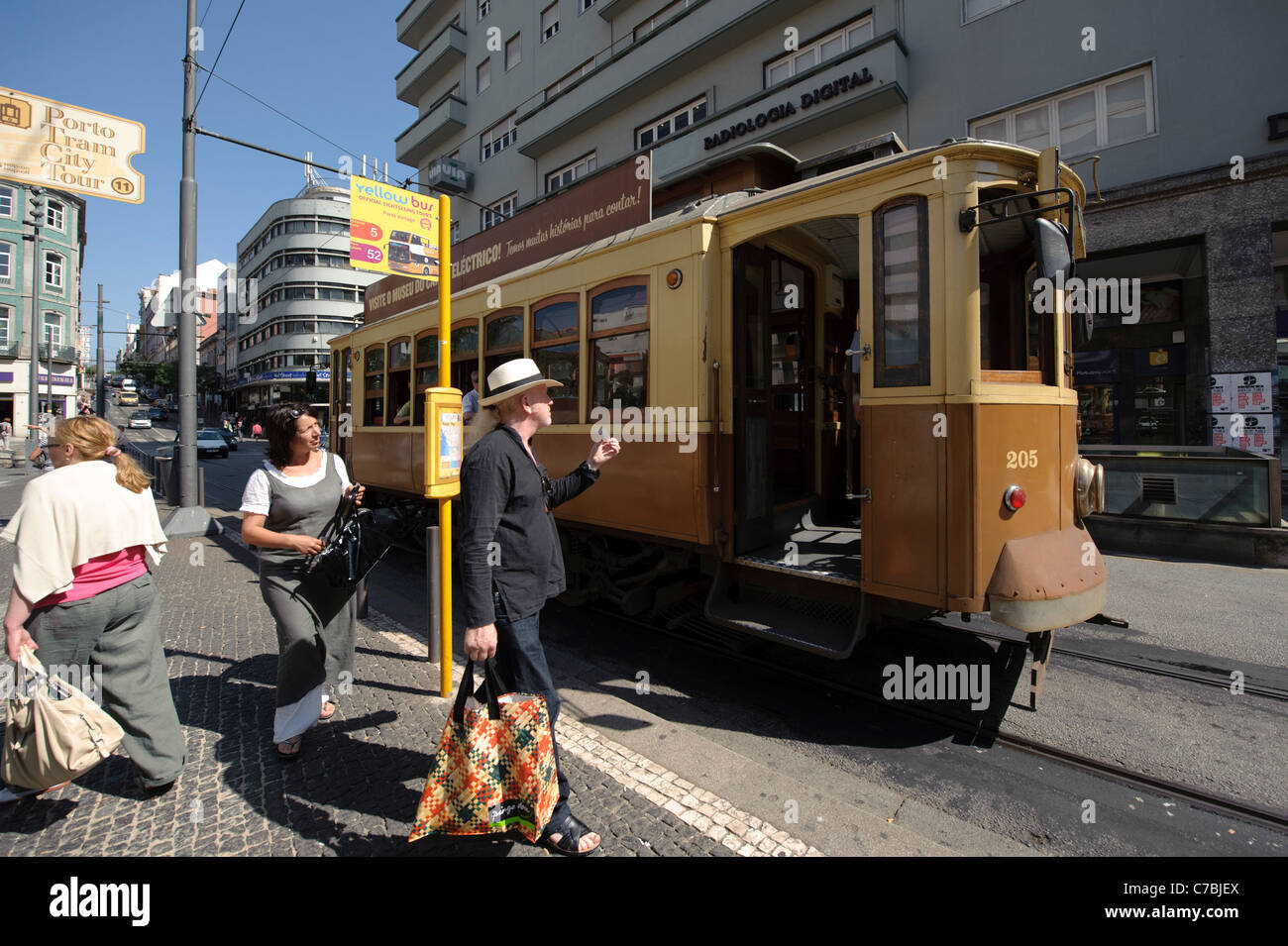 Traditional tram in Porto, northern Portugal, Europe Stock Photo