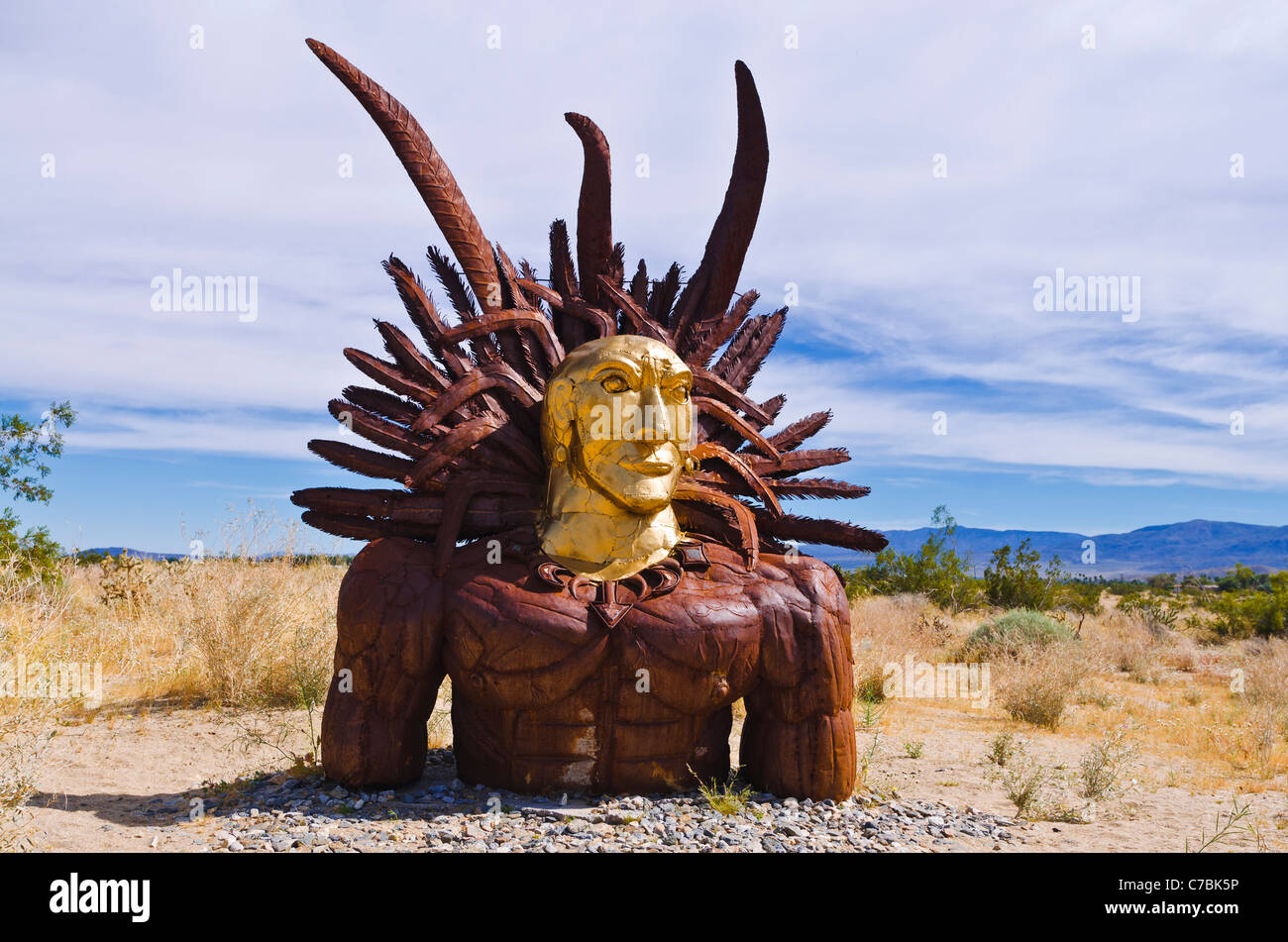 Metal indian head sculpture by Ricardo Breceda at Galleta Meadows