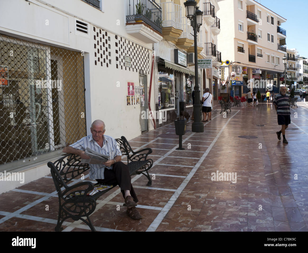 Calle Malaga tiled pedestrian street, Alhaurin de la Torre, Andalucia, Spain Stock Photo