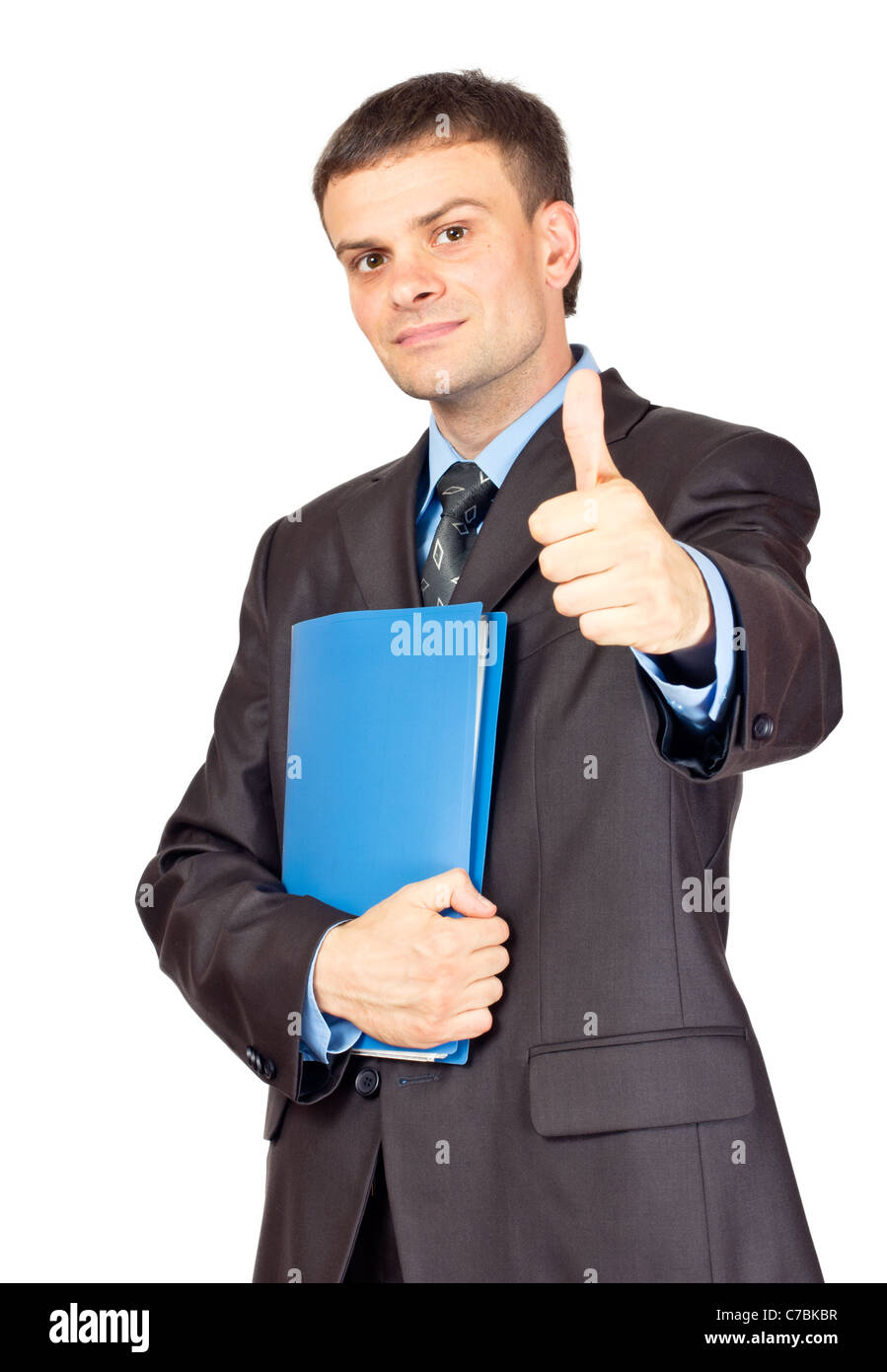 Young Businessmen making his thumb up saying OK and with folder in